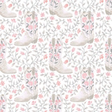 Cowgirl Like Me Pink Peel and Stick Wallpaper featuring pink and white floral cowboy boots by RoomMates - RMWS1259