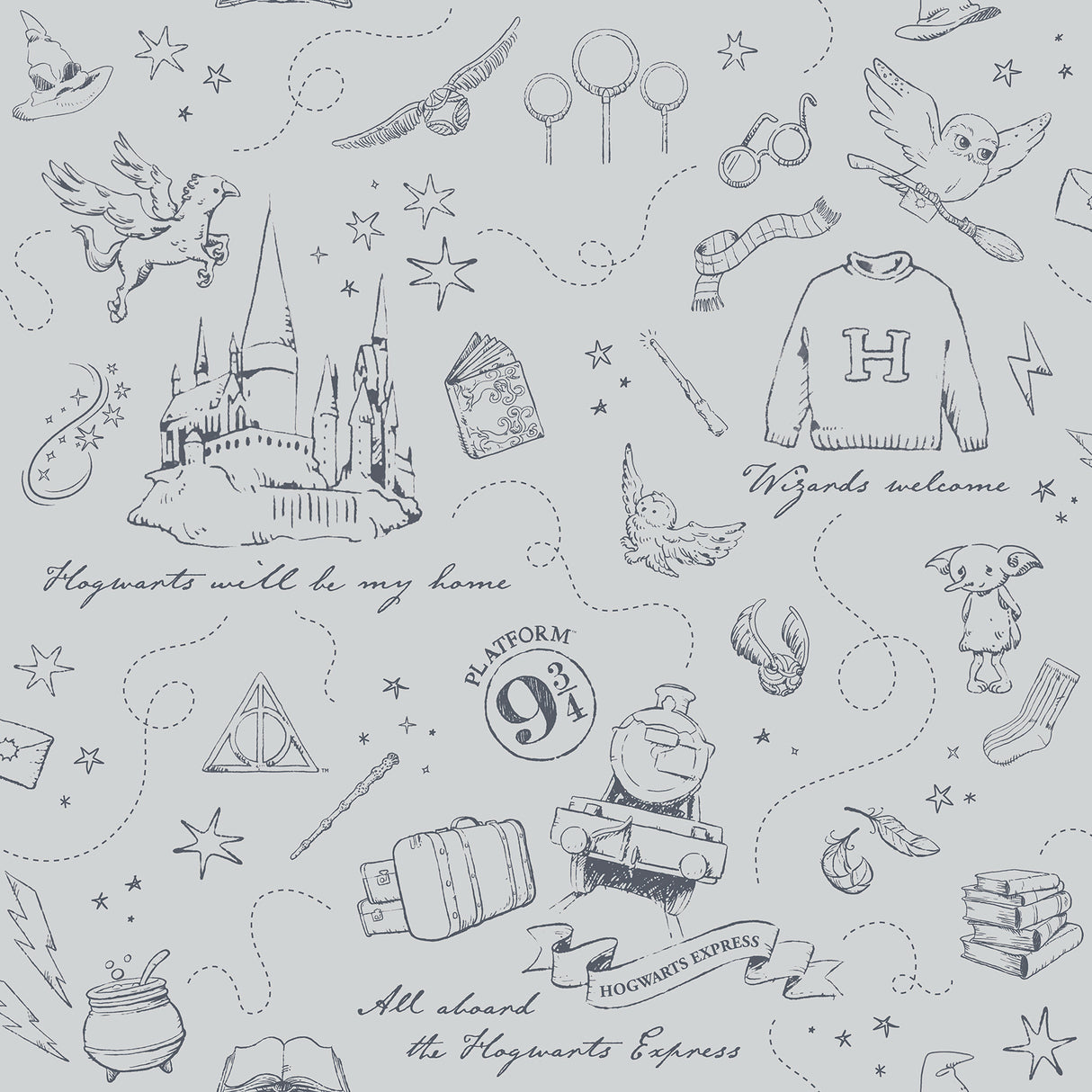 Harry Potter Magical Moments Trail Grey Peel and Stick Wallpaper by RoomMates - RMWS1262