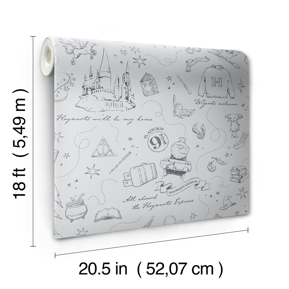 Harry Potter Magical Moments Trail Grey by RoomMates Officially Licensed Warner Bros Hogwarts Icons Peel and Stick Wallpaper - RMWS1262