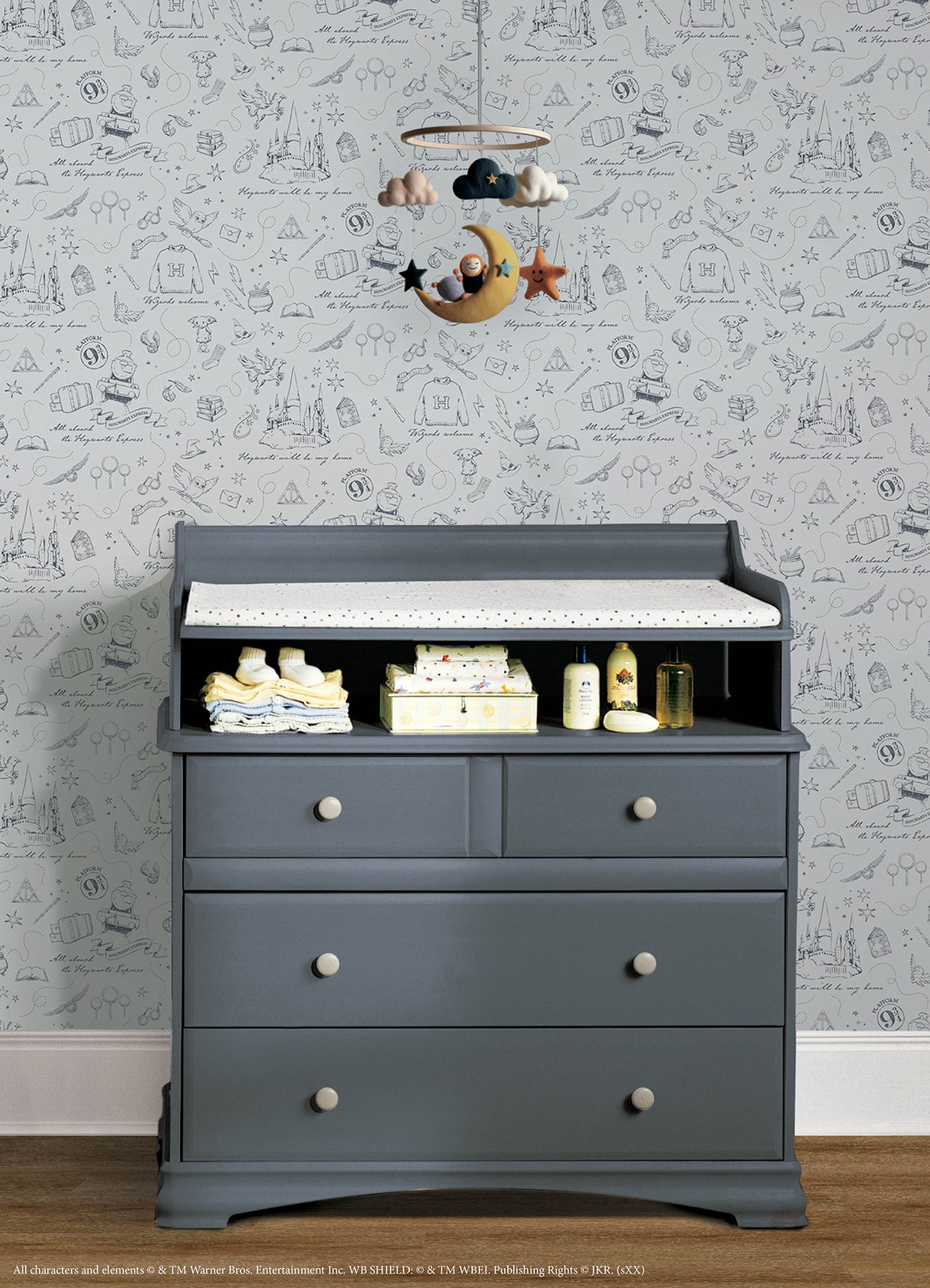 Harry Potter Magical Moments Trail Grey by RoomMates Officially Licensed Warner Bros Hogwarts Icons Peel and Stick Wallpaper - RMWS1262