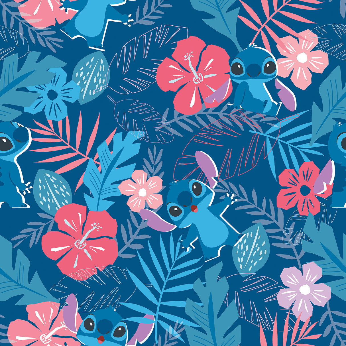 Disney Stitch Tropical Flowers Blue Peel and Stick Wallpaper by RoomMates RMWS1265