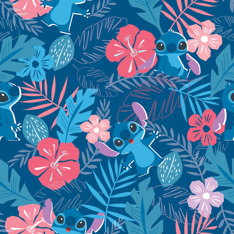 Disney Stitch Tropical Flowers Blue Peel and Stick Wallpaper by RoomMates RMWS1265