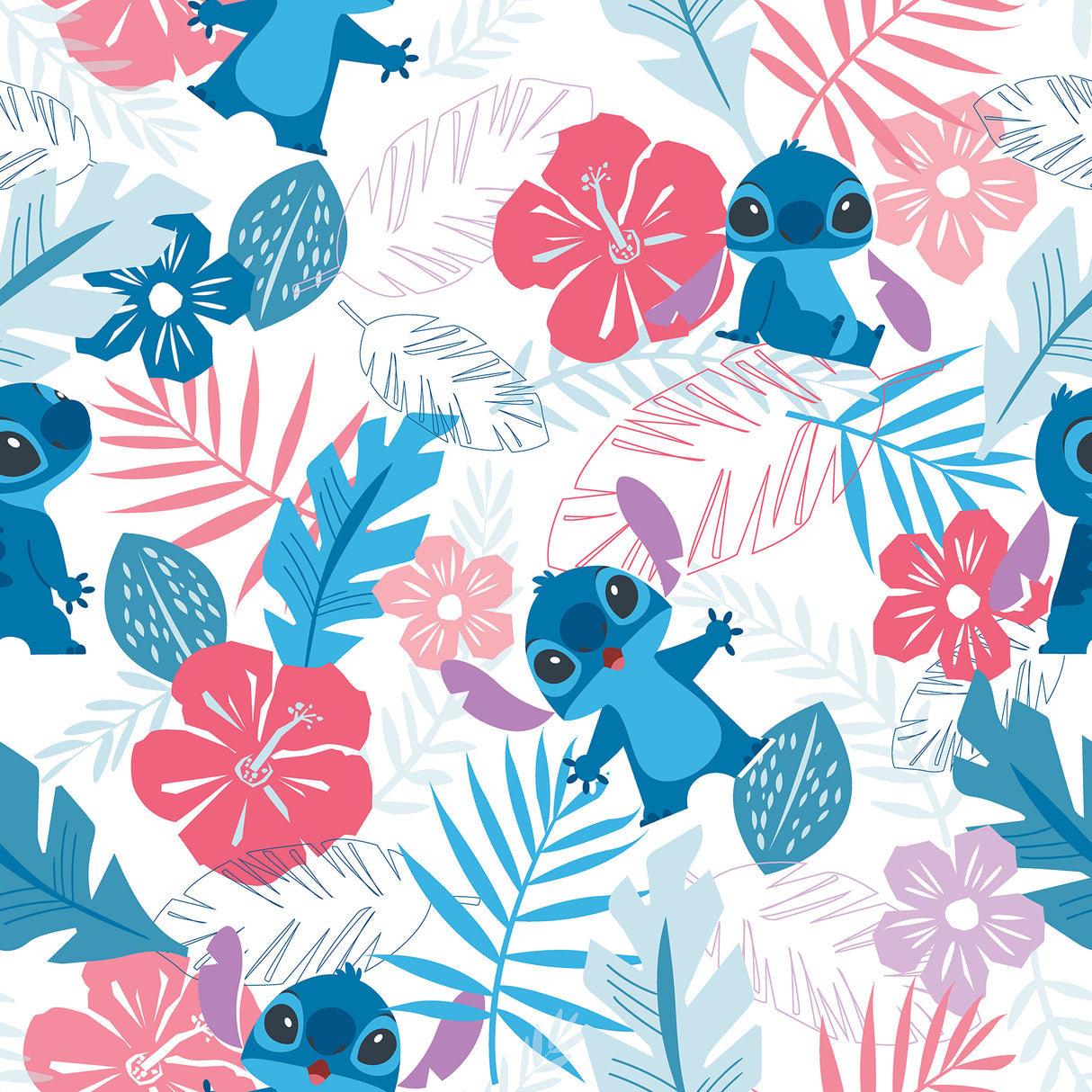 Disney Stitch Tropical Flowers Pink Peel and Stick Wallpaper by RoomMates RMWS1266