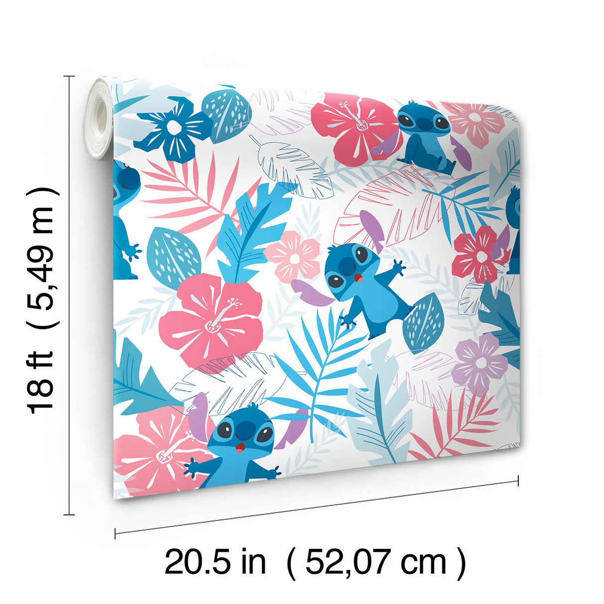 Disney Stitch Tropical Flowers Pink by RoomMates Officially Licensed Kids Island Tropical Hibiscus Floral Peel and Stick Wallpaper RMWS1266