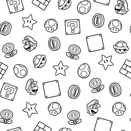 Nintendo Super Mario Power Up Icons Black and White Peel and Stick Wallpaper by RoomMates - RMWS1268