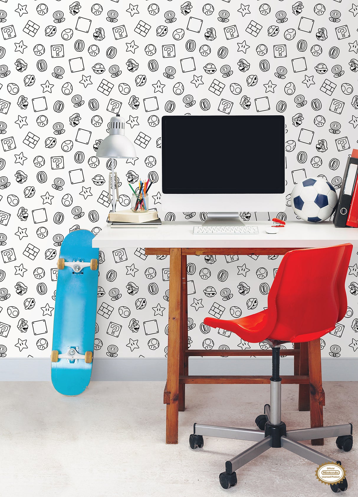 Nintendo Super Mario Power Up Icons Black and White Peel and Stick Wallpaper by RoomMates Licensed Nintendo Kids Room RMWS1268