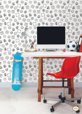 Nintendo Super Mario Power Up Icons Black and White Peel and Stick Wallpaper by RoomMates Licensed Nintendo Kids Room RMWS1268