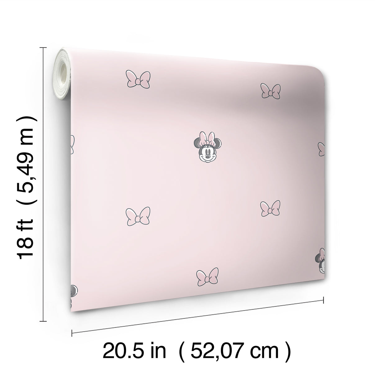 Disney Minnie Mouse Sweet Bows Pink by RoomMates Light Pink Character Peel and Stick Wallpaper for Kids Nursery Bedroom Playroom - RMWS1269