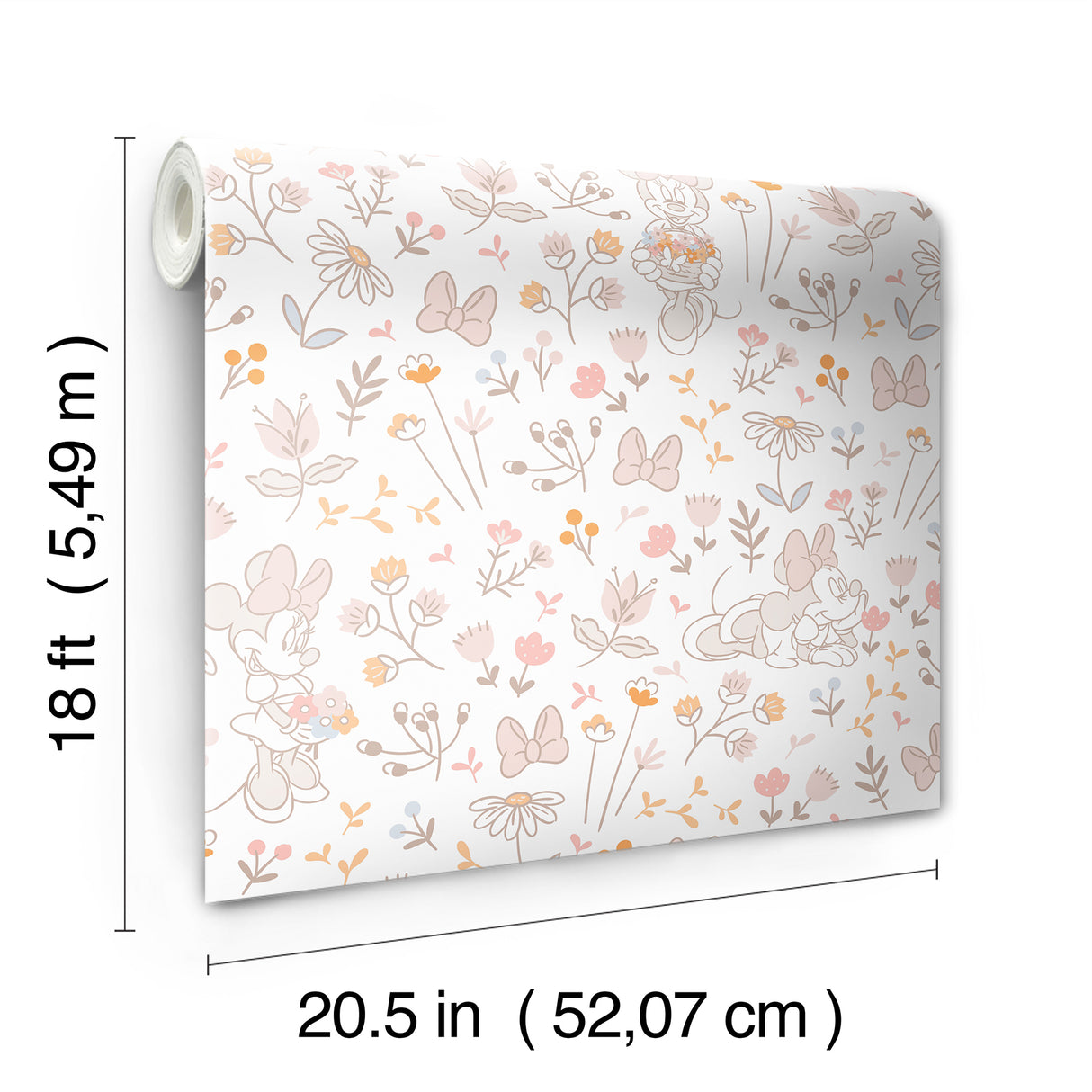 Disney Minnie Mouse Pretty as a Flower Pink by RoomMates Floral Character Peel and Stick Kids Nursery Wallpaper - RMWS1271