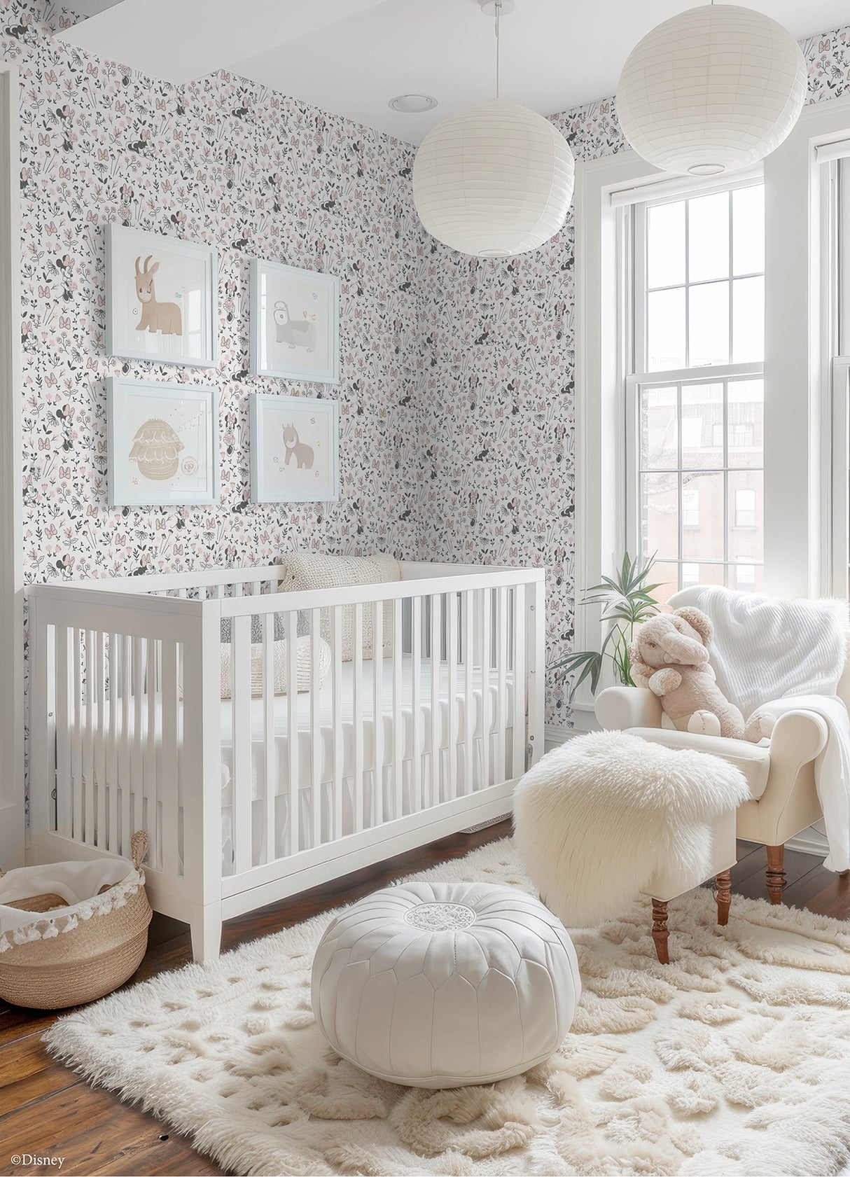 Disney Minnie Mouse Pretty as a Flower Black and White by RoomMates Kids Peel and Stick Wallpaper Floral Character Design RMWS1272