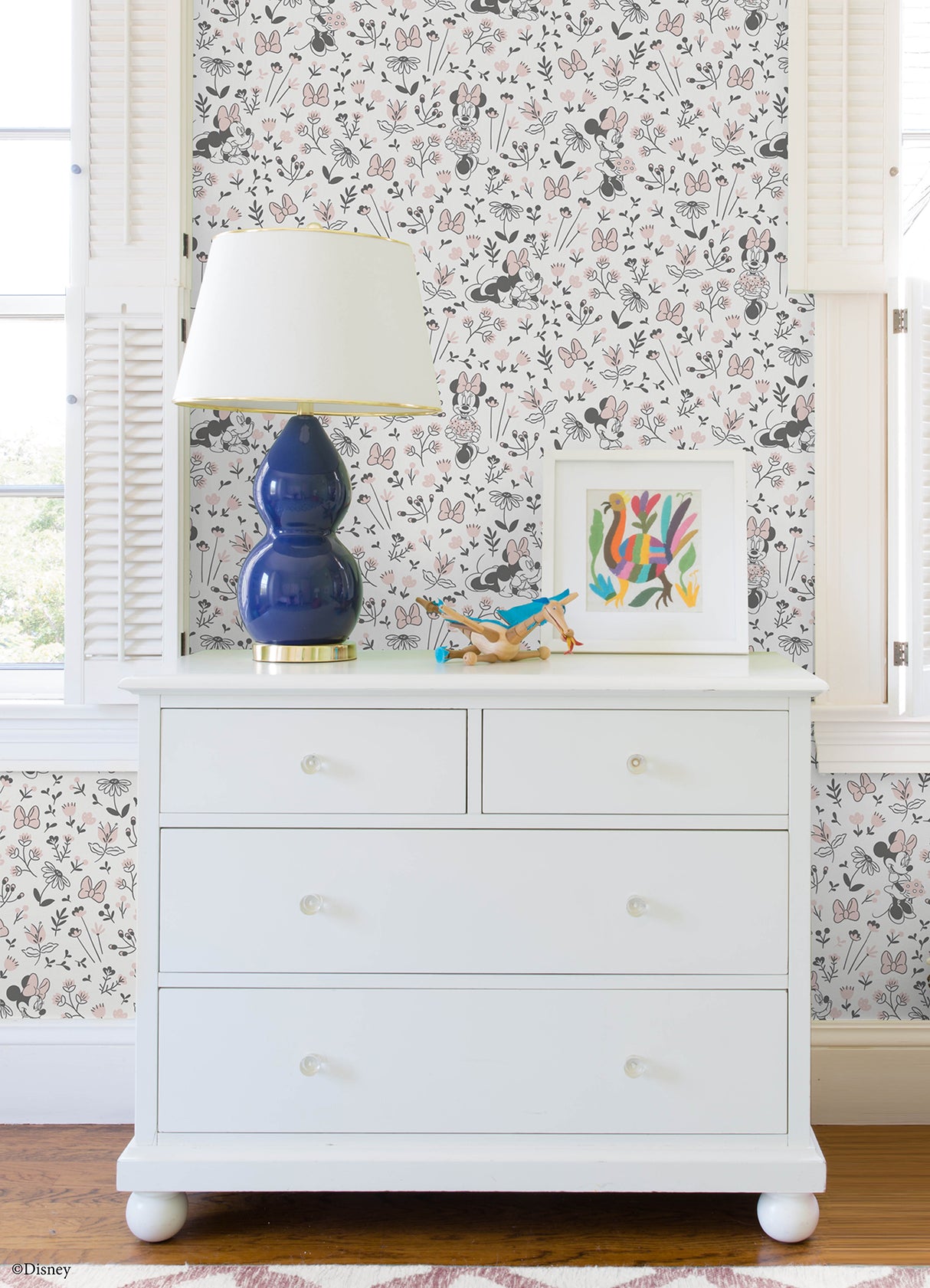 Disney Minnie Mouse Pretty as a Flower Black and White by RoomMates Kids Peel and Stick Wallpaper Floral Character Design RMWS1272