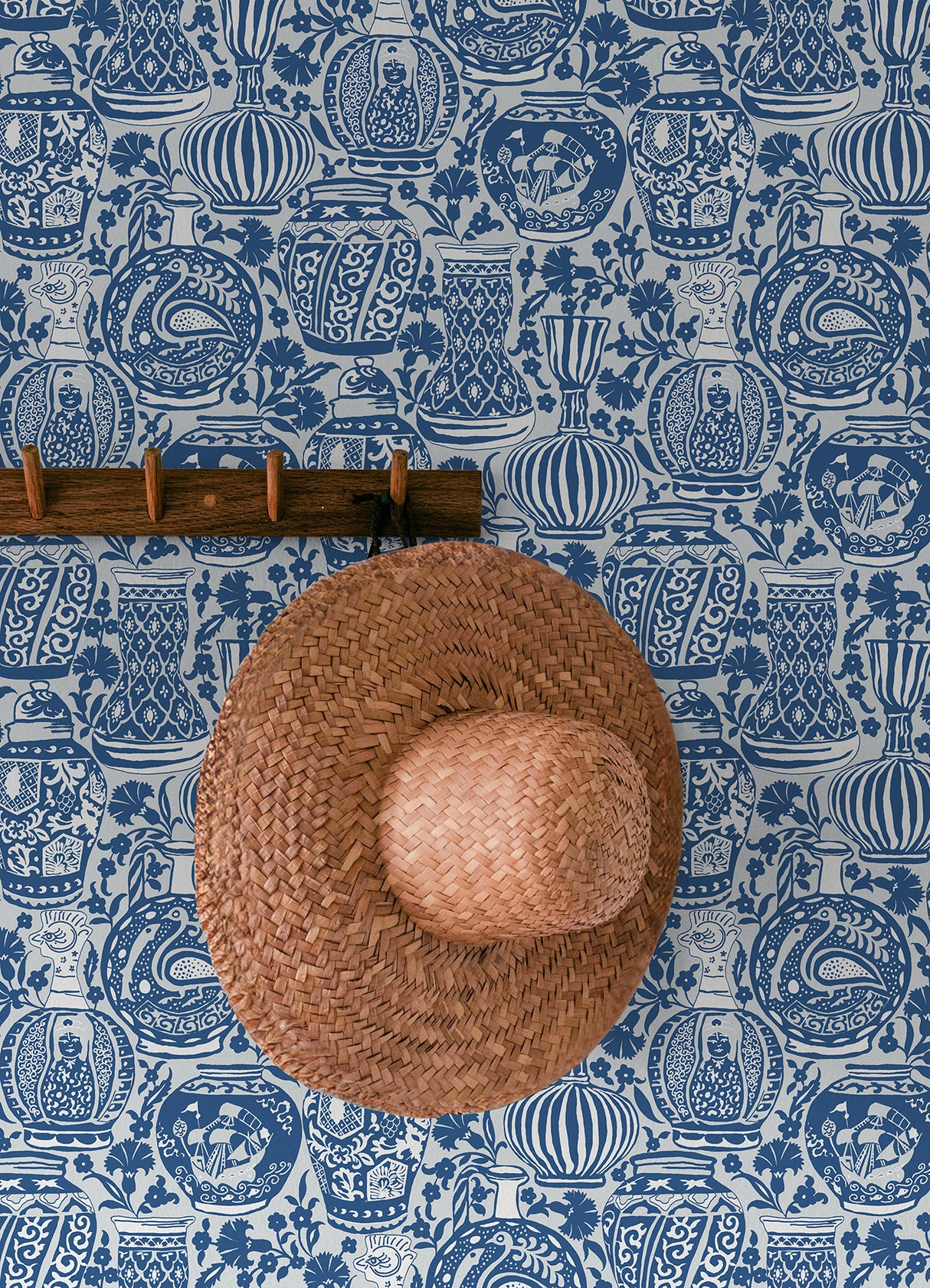 Delft Pottery Blue by RoomMates Artful Blue and White Delft Pottery Inspired Peel and Stick Wallpaper for Modern Global Style - RMWS1273