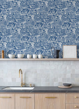 Delft Pottery Blue by RoomMates Artful Blue and White Delft Pottery Inspired Peel and Stick Wallpaper for Modern Global Style - RMWS1273