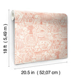 Delft Pottery Peach Peel and Stick Wallpaper Pink White Artful Porcelain Vase Global Modern Fully Removable Vinyl Wallpaper RoomMates - RMWS1275