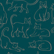 Cat Poses Emerald Peel and Stick Wallpaper by RoomMates RMWS1276 - Whimsical green and pink feline line art pattern