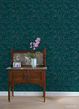 Cat Poses Emerald by RoomMates Whimsical Green and Pink Feline Line Art Novelty Animal Peel and Stick Wallpaper Roll 20.5 in x 18 ft - RMWS1276