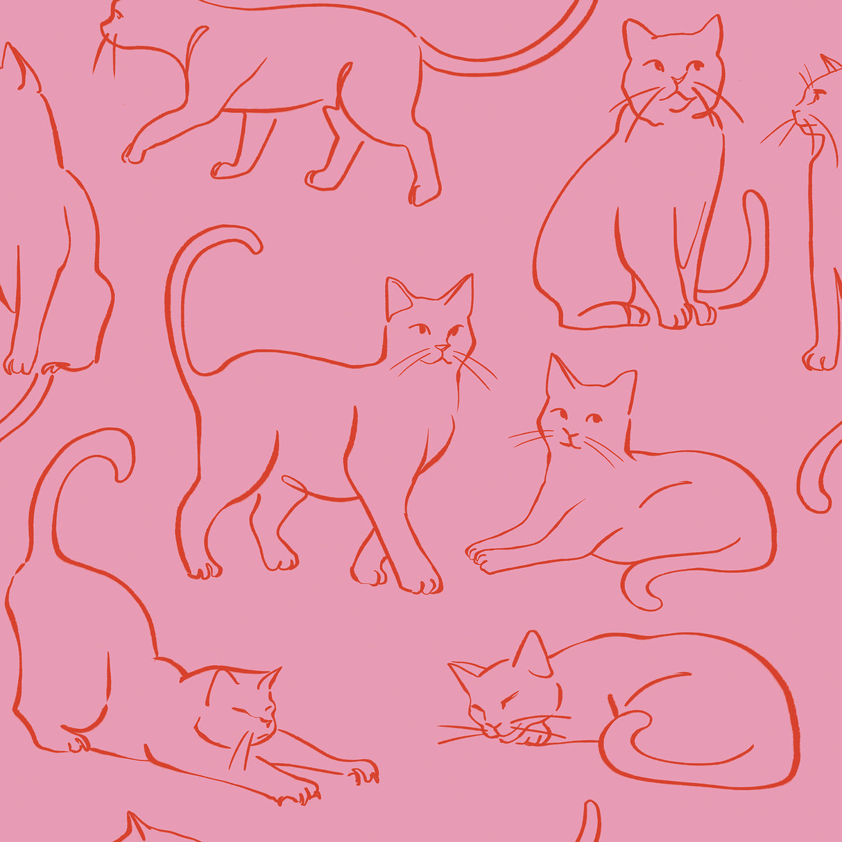 Cat Poses Pink Peel and Stick Wallpaper by RoomMates - RMWS1277