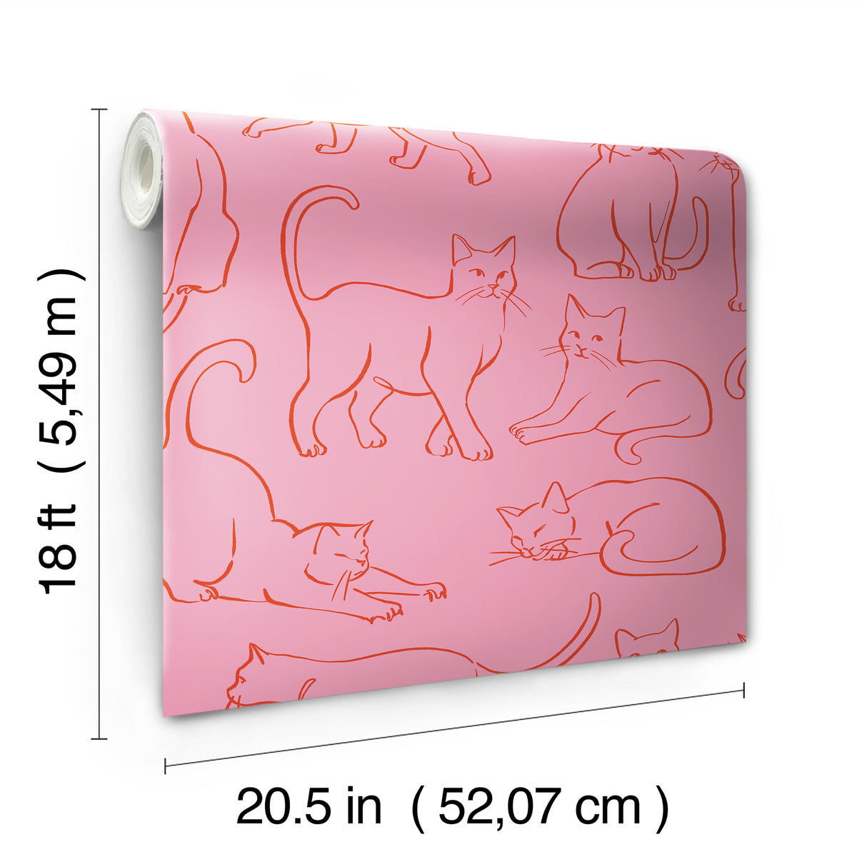 Cat Poses Pink by RoomMates Whimsical Red Linework Feline Illustrations Peel and Stick Wallpaper Perfect for Cat Lovers - RMWS1277