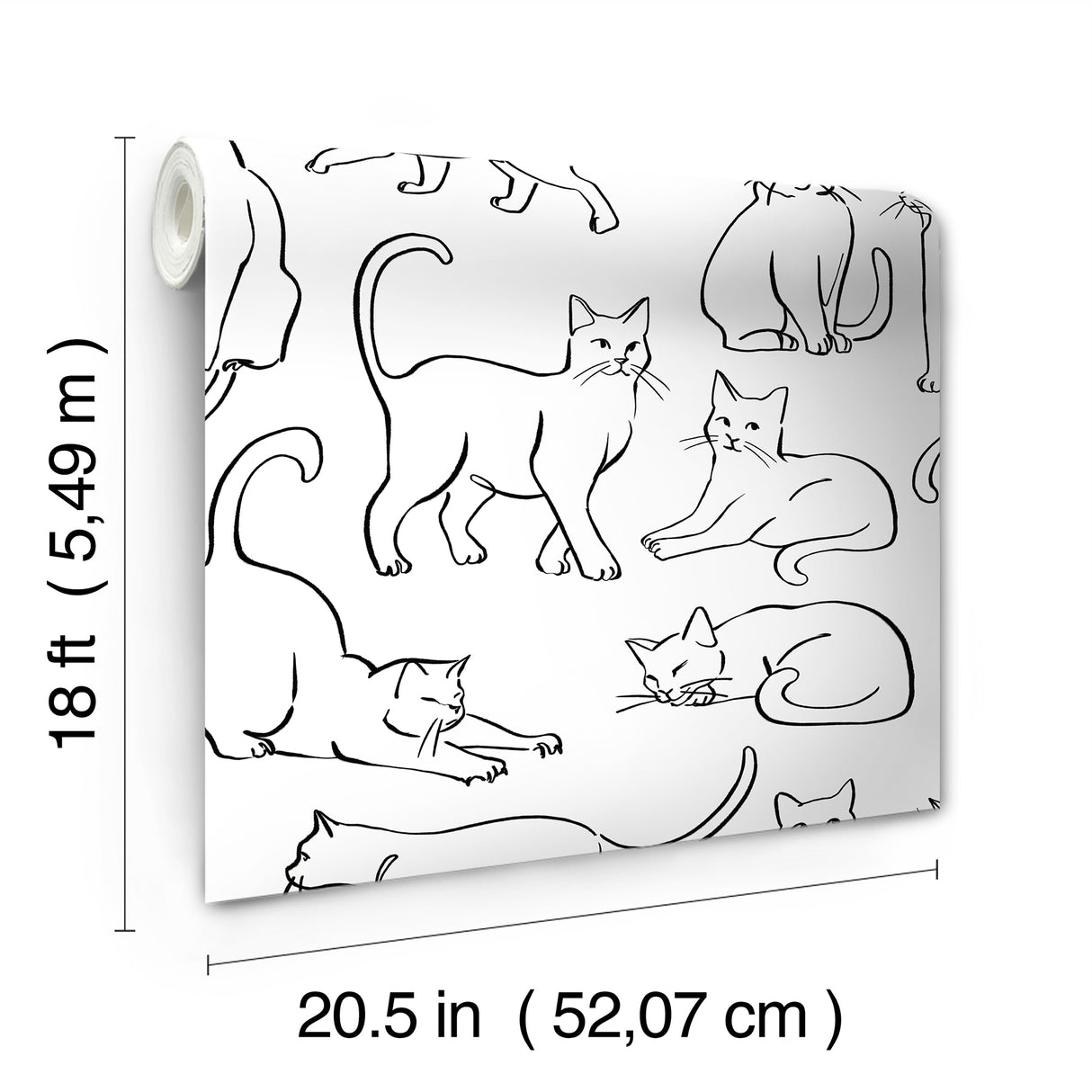 Cat Poses Black and White by RoomMates Whimsical Playful Feline Line Art Animal Novelty Fully Removable Peel and Stick Wallpaper RMWS1278