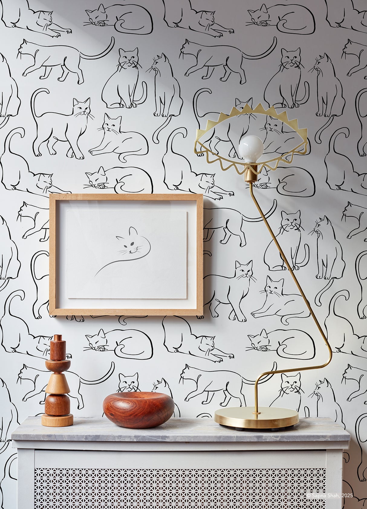 Cat Poses Black and White by RoomMates Whimsical Playful Feline Line Art Animal Novelty Fully Removable Peel and Stick Wallpaper RMWS1278