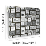 The Perfect Match Black Peel and Stick Whimsical Nautical Matchbox Collage Black and White Wallpaper by RoomMates - RMWS1280