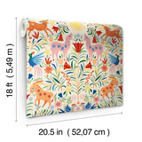 Whimsical Creatures Cream by RoomMates Vibrant Folksy Animals and Colorful Florals Peel and Stick Novelty Wallpaper Design - RMWS1281