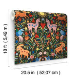 Whimsical Creatures Black Vibrant Folksy Animals Peel and Stick Wallpaper by RoomMates - RMWS1282