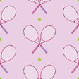 40 Love Pink Peel and Stick Wallpaper by RoomMates featuring crossed tennis rackets and tennis balls on a light pink background - RMWS1284