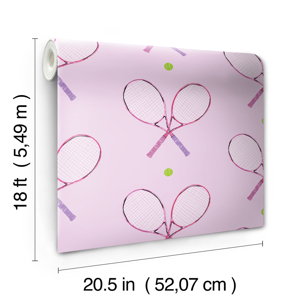 40 Love Pink Peel and Stick Wallpaper by RoomMates Preppy Whimsical Tennis Racket and Ball Novelty Design Roll 20.5 in x 18 ft - RMWS1284