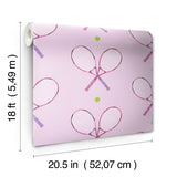 40 Love Pink Peel and Stick Wallpaper by RoomMates Preppy Whimsical Tennis Racket and Ball Novelty Design Roll 20.5 in x 18 ft - RMWS1284