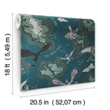 How to Train Your Dragon Isle of Berk Blue by RoomMates DreamWorks Officially Licensed Peel and Stick Dragon Map Wallpaper - RMWS1300