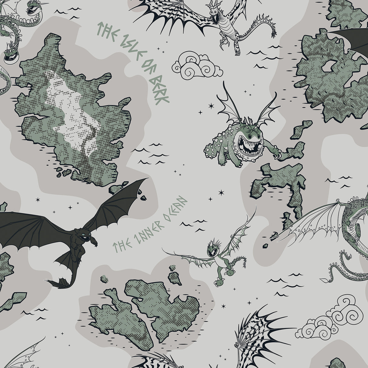 How to Train Your Dragon Isle of Berk Grey Peel & Stick Wallpaper by RoomMates RMWS1301