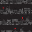 Miraculous Ladybug Charming Paris Black Peel and Stick Wallpaper by RoomMates RMWS1303 - Black cityscape with red Ladybug figures