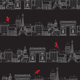 Miraculous Ladybug Charming Paris Black Peel and Stick Wallpaper by RoomMates RMWS1303 - Black cityscape with red Ladybug figures