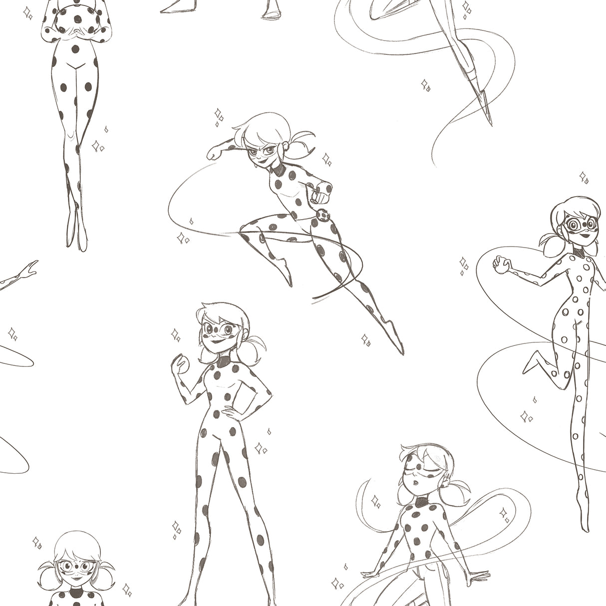 Miraculous Ladybug Sketch Charcoal Peel and Stick Wallpaper by RoomMates RMWS1305
