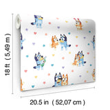 Bluey & Bingo Hearts Multicolor by RoomMates Officially Licensed BBC Peel and Stick Kids Wallpaper 20.5in x 18ft - RMWS1307