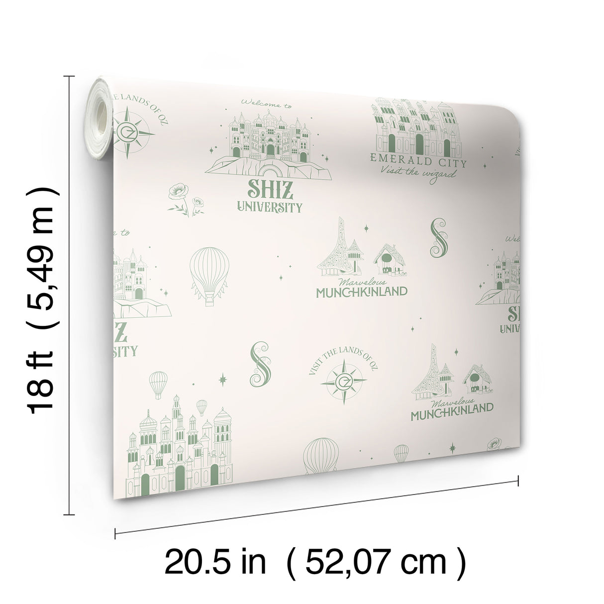 Wicked Land of Oz Green by RoomMates Officially-Licensed Emerald City and Munchkinland Whimsical Fantasy Peel and Stick Wallpaper - RMWS1308