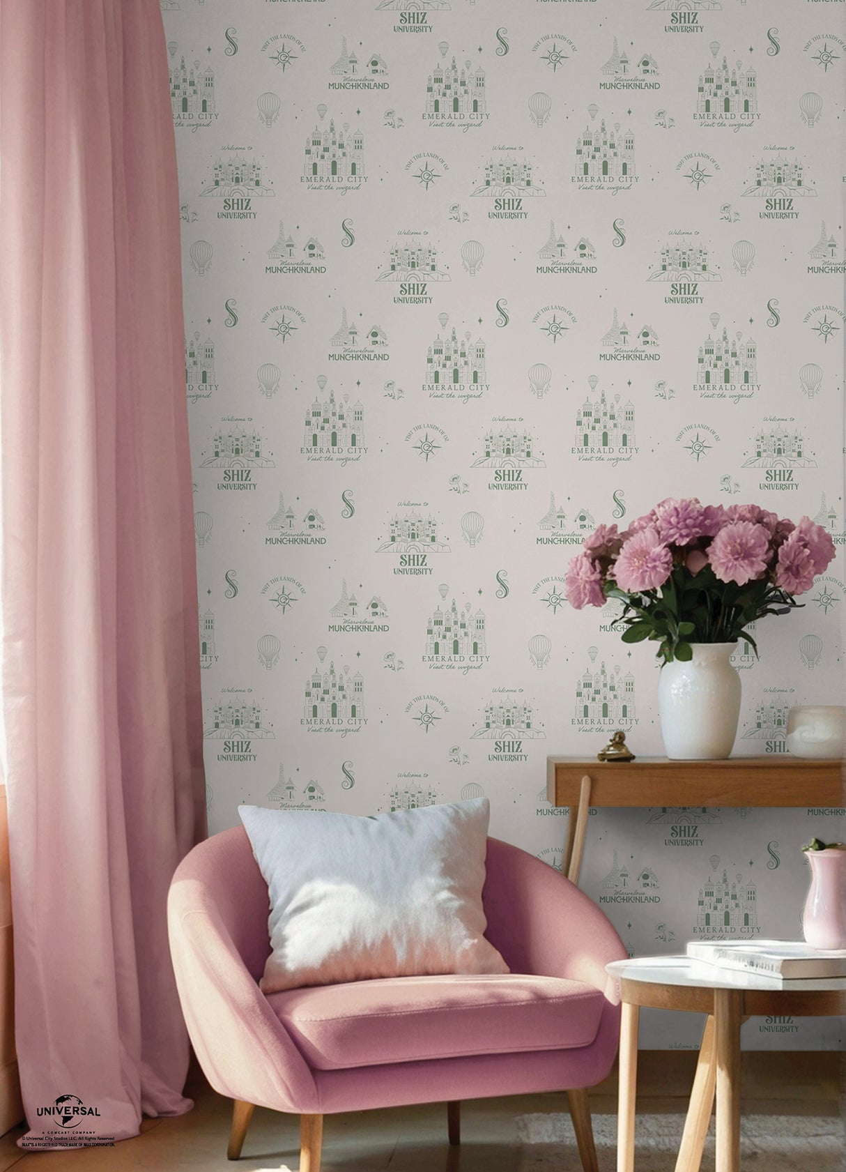 Wicked Land of Oz Green by RoomMates Officially-Licensed Emerald City and Munchkinland Whimsical Fantasy Peel and Stick Wallpaper - RMWS1308