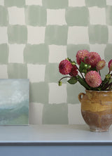 Tess Watercolor Checker Sage Green Peel and Stick Wallpaper by RoomMates x Mr. Kate Bohemian Geometric Design - RMWS1316