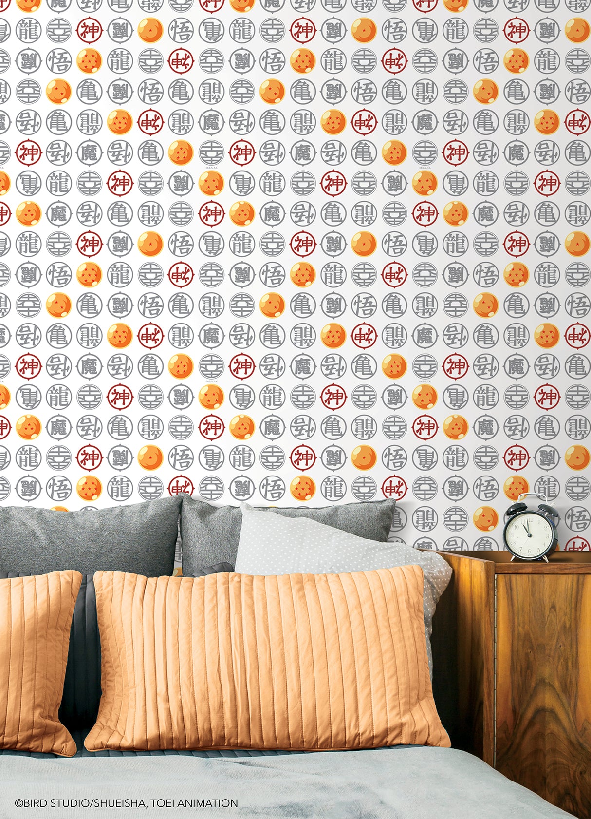 Dragon Ball Z Symbols White Peel and Stick Wallpaper by RoomMates Licensed Kids Anime Wallpaper - RMWS1327