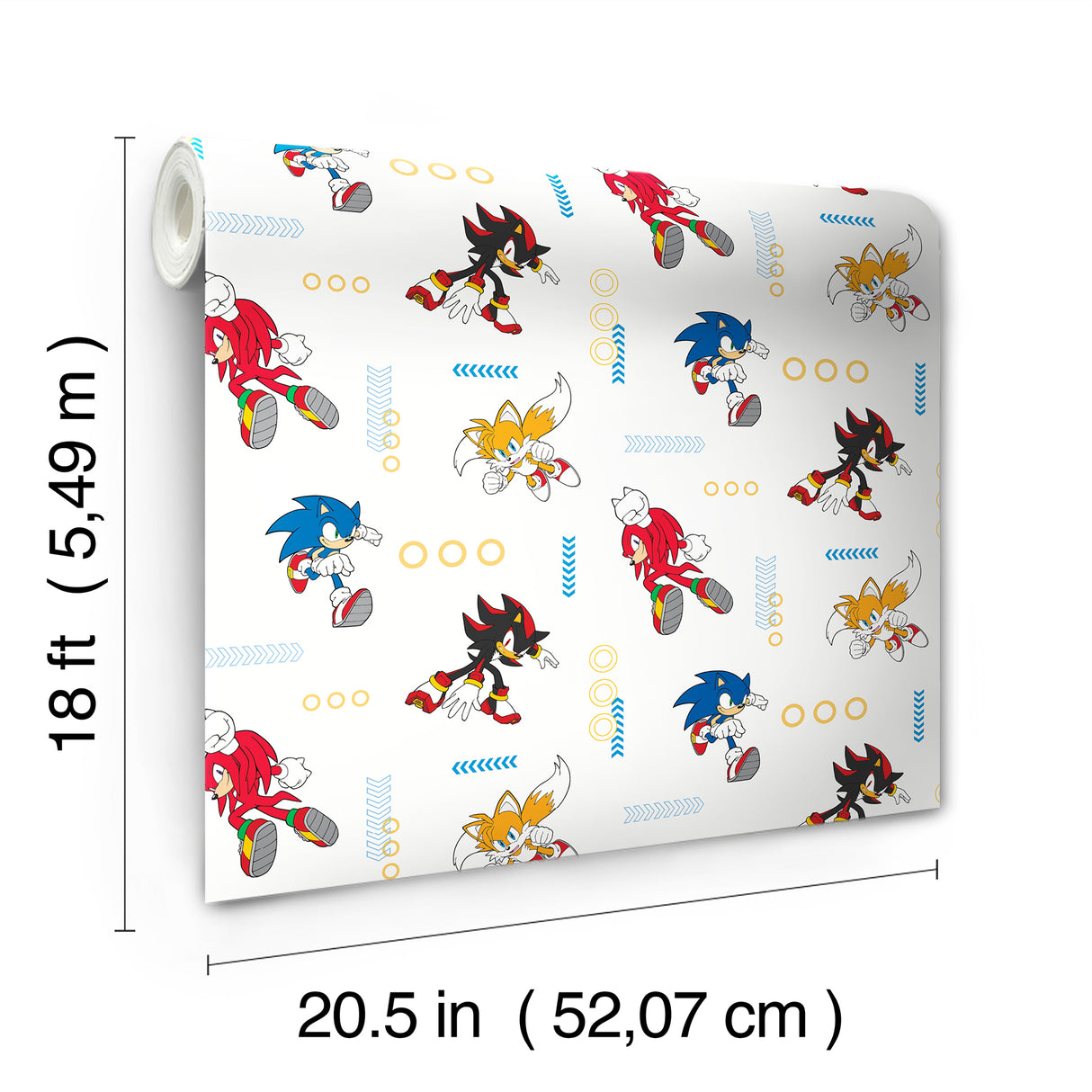 Sonic The Hedgehog Lets Roll Blue and White by RoomMates Officially Licensed Peel and Stick Kids Wallpaper - RMWS1332