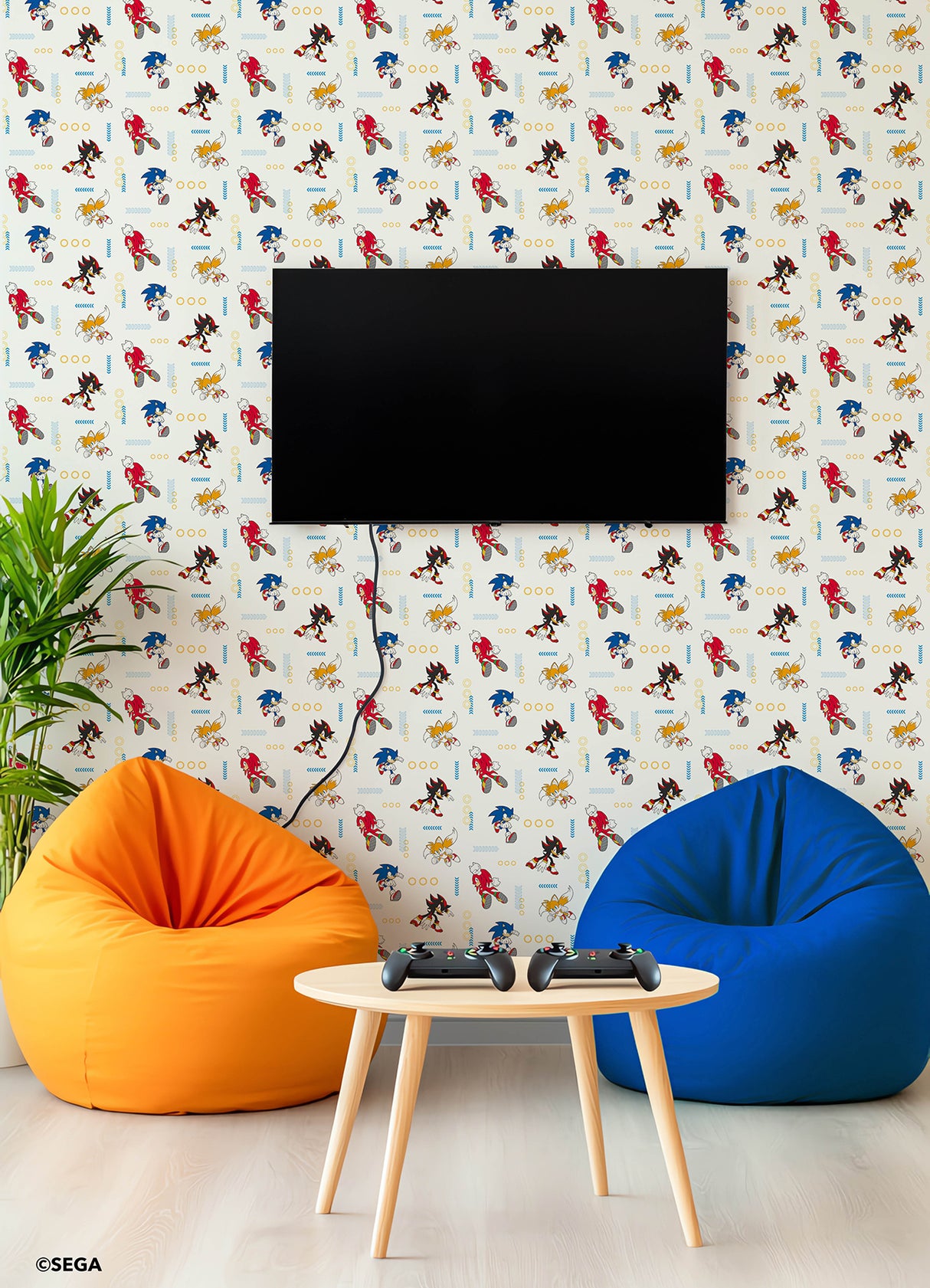 Sonic The Hedgehog Lets Roll Blue and White by RoomMates Officially Licensed Peel and Stick Kids Wallpaper - RMWS1332