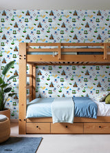 Sonic The Hedgehog Green Hill Zone Kids Novelty Peel and Stick Wallpaper in Blue featuring Classic Game Icons by RoomMates - RMWS1335
