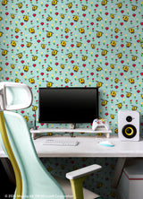 Minecraft Busy Bee Blue by RoomMates Officially Licensed Pixelated Bees Flowers and Hearts Peel and Stick Wallpaper - RMWS1339