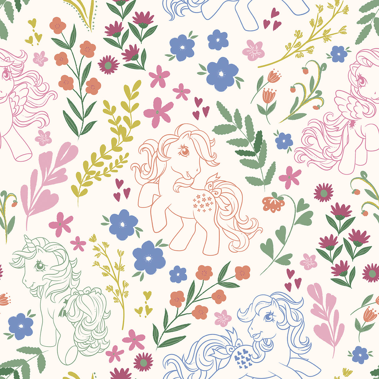 My Little Pony Retro Floral Cream Peel and Stick Wallpaper by RoomMates RMWS1343