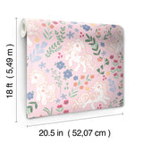 My Little Pony Retro Floral Pink by RoomMates Whimsical Kids Peel and Stick Wallpaper with Vintage Ponies Hearts and Botanicals - RMWS1344