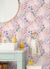 My Little Pony Retro Floral Pink by RoomMates Whimsical Kids Peel and Stick Wallpaper with Vintage Ponies Hearts and Botanicals - RMWS1344