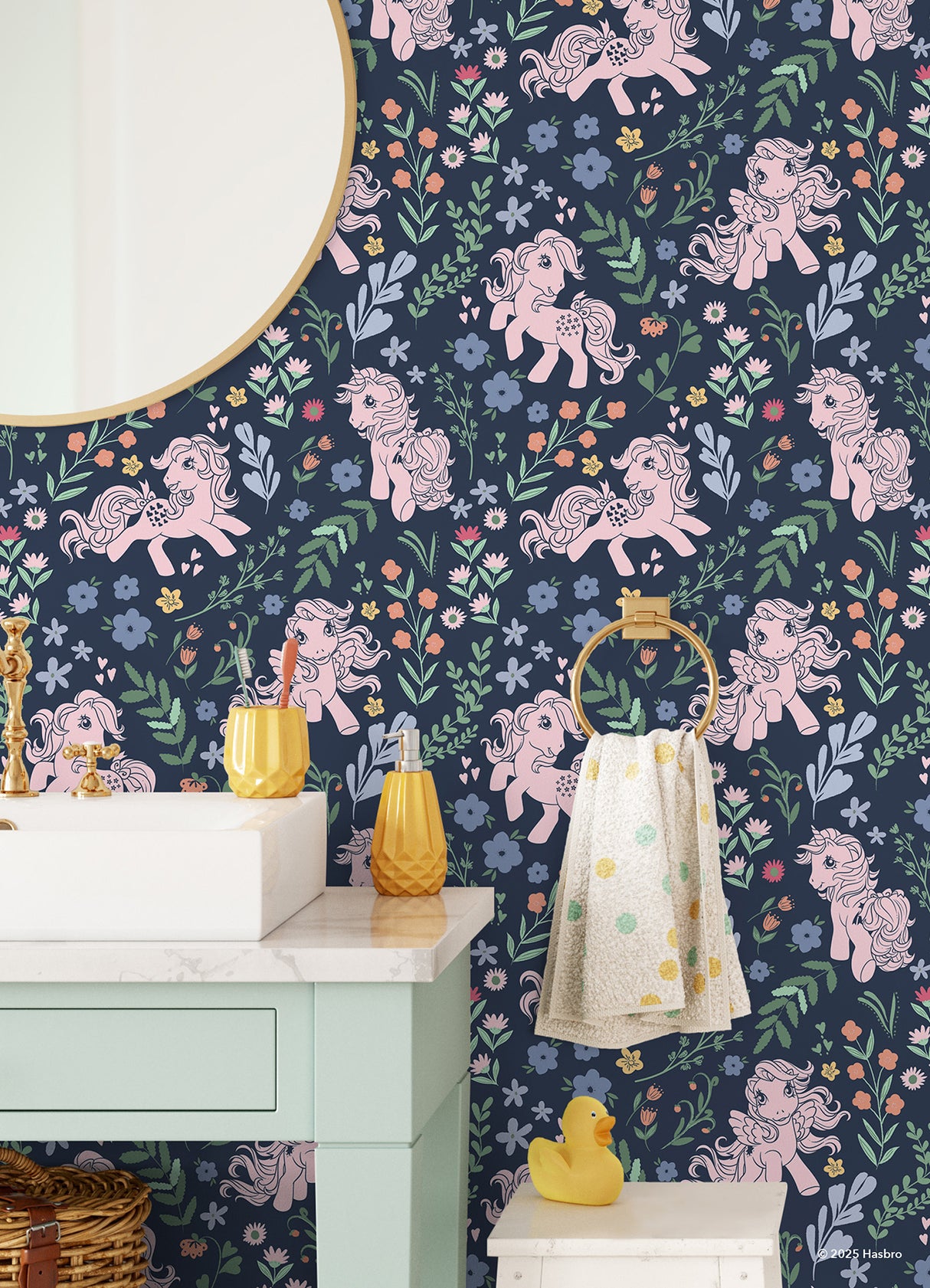 My Little Pony Retro Floral Blue by RoomMates Hasbro Licensed Kids Peel and Stick Vinyl Wallpaper for Bedroom or Playroom - RMWS1345