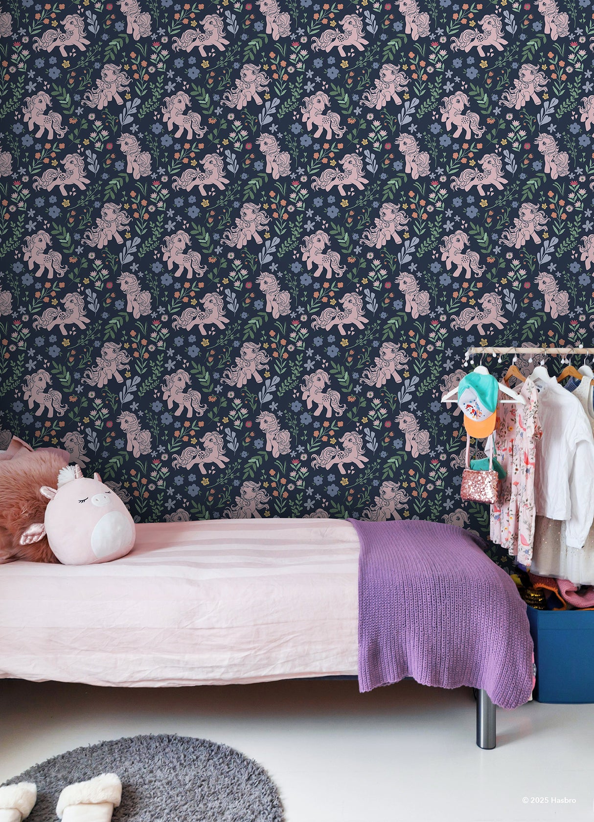 My Little Pony Retro Floral Blue by RoomMates Hasbro Licensed Kids Peel and Stick Vinyl Wallpaper for Bedroom or Playroom - RMWS1345