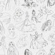 Disney Princess Sketches charcoal peel and stick wallpaper featuring hand drawn princess illustrations